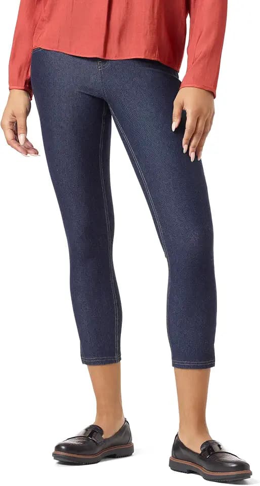HUE Women's Ankle Slit Denim Capri Leggings
