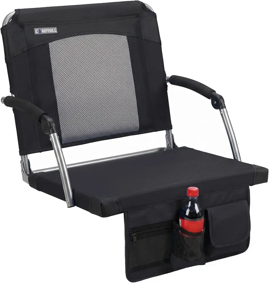 Stadium Seats with Back Support & Armrests,Portable Bleacher Chairs for Football Games & Events,Sports,Concerts,Outdoor Use,Wide Cushion & Cushioned Seat,Comfortable,Black
