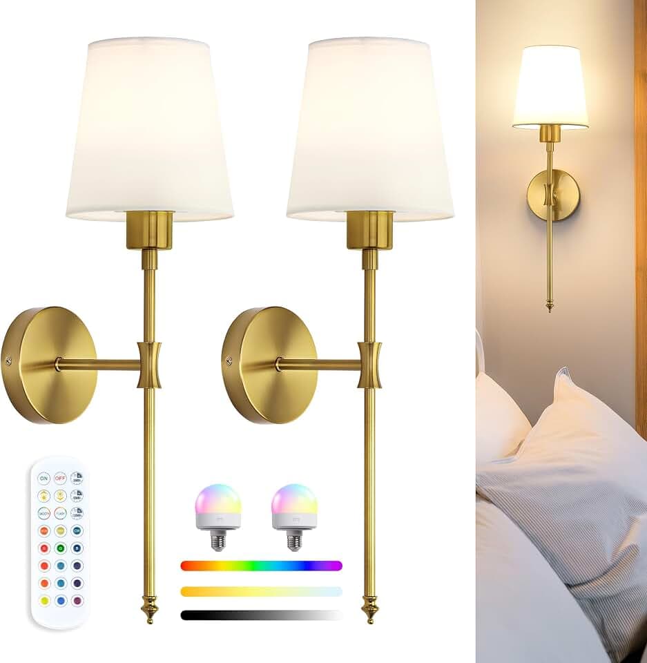 Wandleuchte Innen Akku LED Wandleuchte ohne Stromanschluss, RGB Wandlampe Akku mit Fernbedienung, 3000K/ 4500K/ 6000K, Wandlichte Innen für Wohnzimmer, Schlafzimmer, Kinderzimmer, Gold