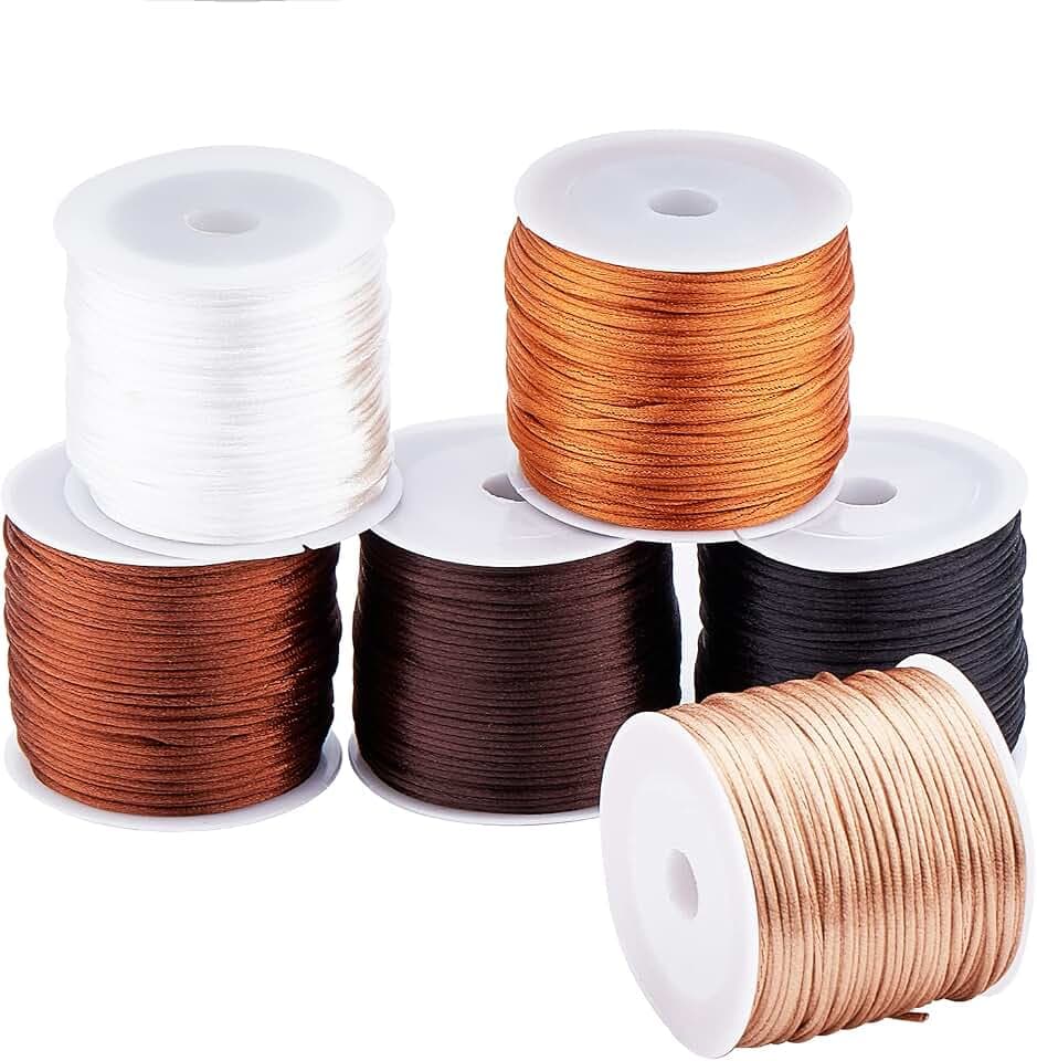 PandaHall 192 Yards 6 Farben Satin Rattail Cord, 1 mm Seidenschnur Mit Nylonbesatz Für Chinesischen Knoten, Makramee, Perlstickerei, Freundschaftsarmband Schmuckherstellung