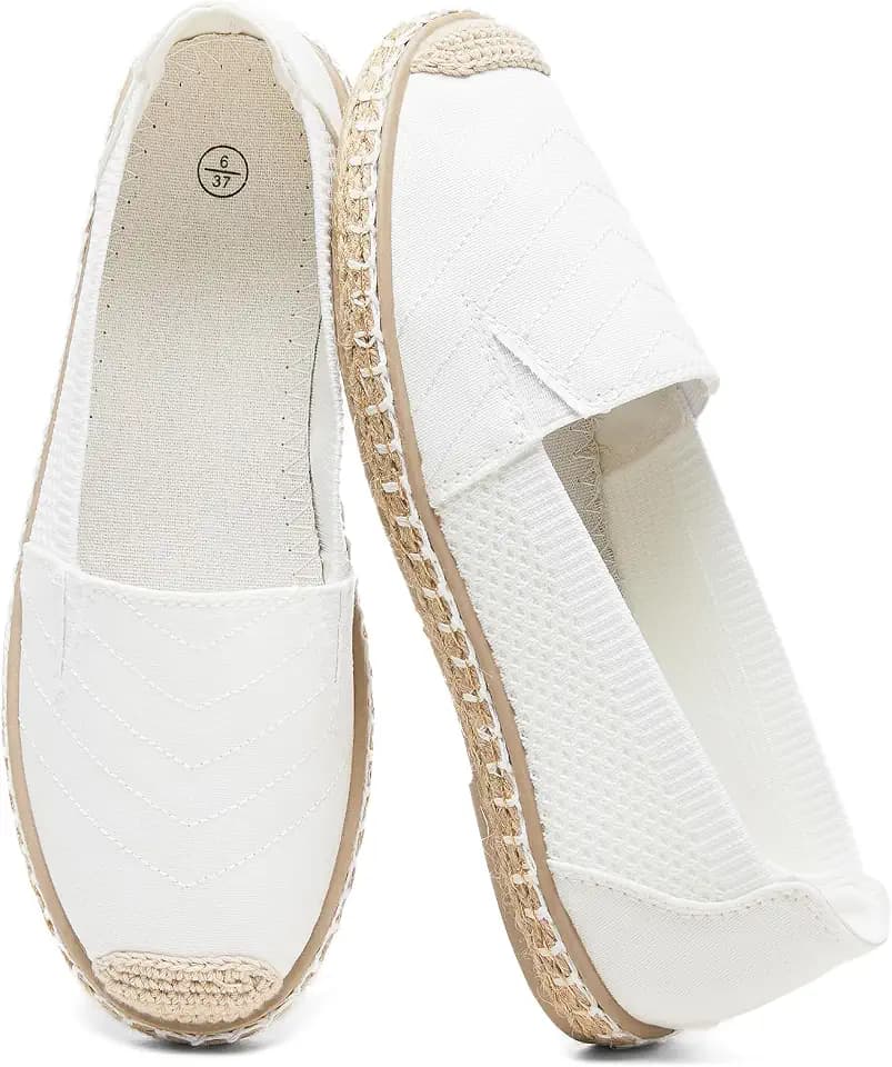 Witwatia Espadrilles for Women White Casual Flats Women's Comfortable Slip on Round Toe Shoes