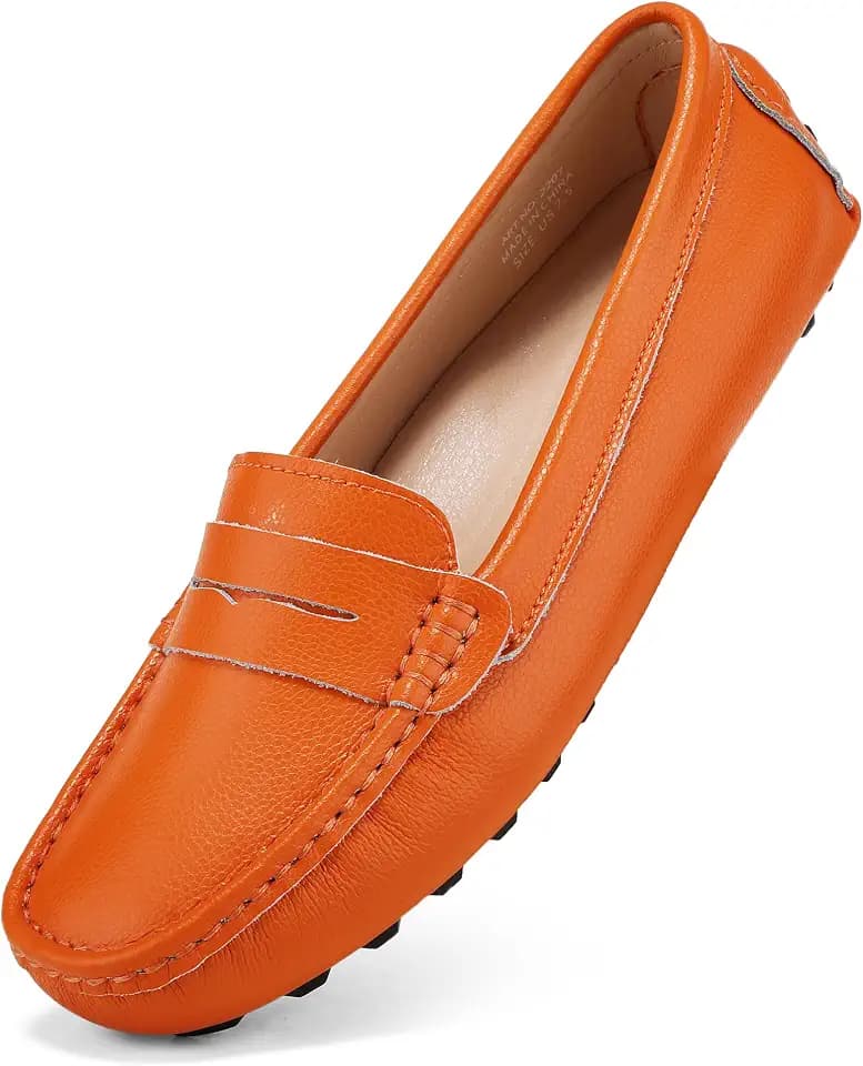 BEAUSEEN Women's Genuine Leather Penny Loafers Classic Driving Moccasins Casual Slip On Comfort Women Loafer Shoes