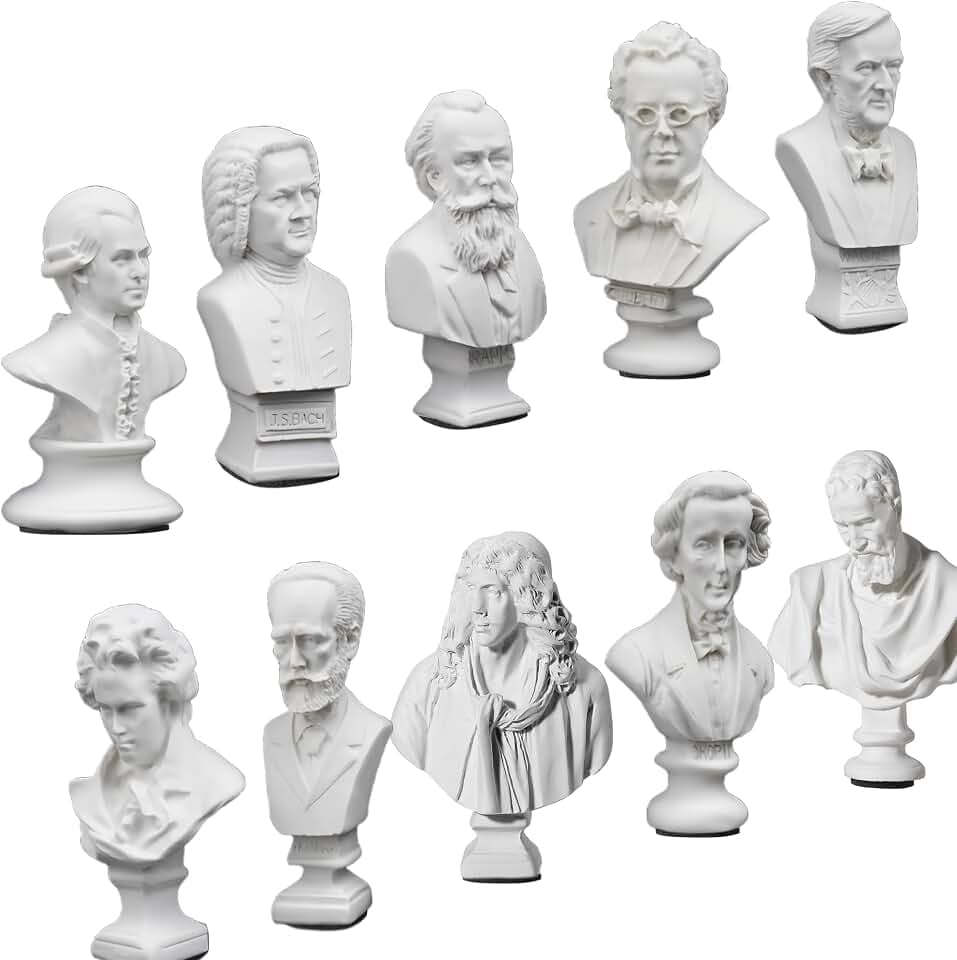 Music Composers Classical Mini greek Bust Statue Set of 10 Pcs Resin Figure Famous Artist's Sculpture Baroque to Romantic Era Collectible Figurines Statue Replica for Home Decor & Music Lover Gifts