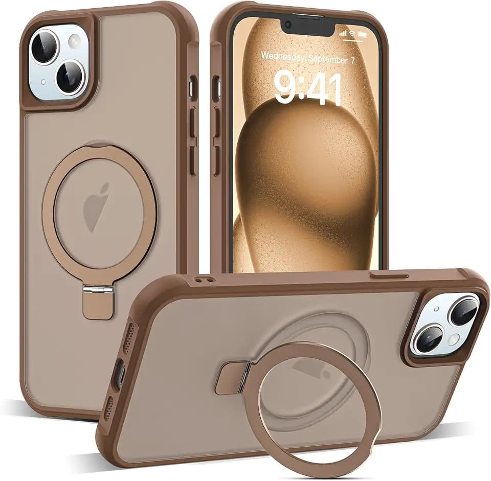 SKYLMW Compatible with iPhone 15 Case with Stand,Desert Brown