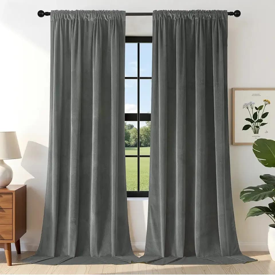 Joydeco Vorhänge Samt Thermovorhang Kälteschutz Samtvorhänge 2er Pack H 260 x B 132 Grau Wohnzimmer Elegant Verdunklungsvorhänge Blickdicht Schlafzimmer