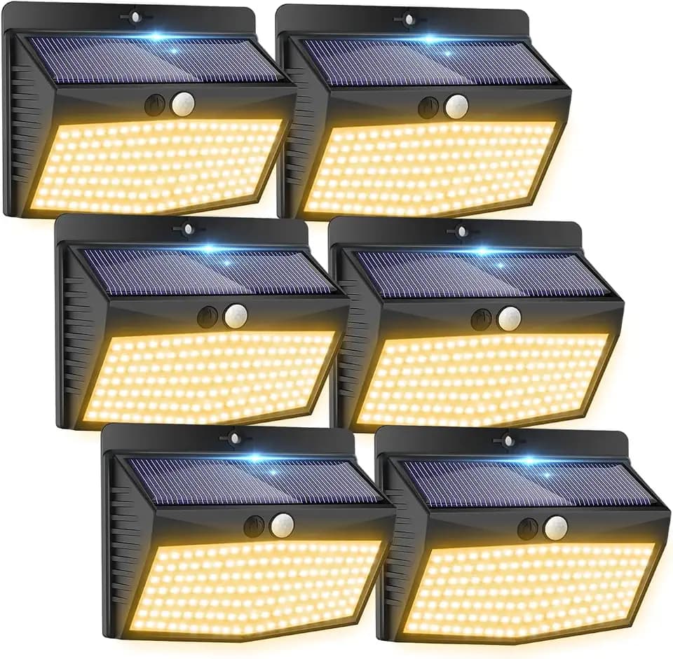 Peasur Solar Motion Sensor Outdoor Light 6 Pack, 138 LED, Black-Warm White