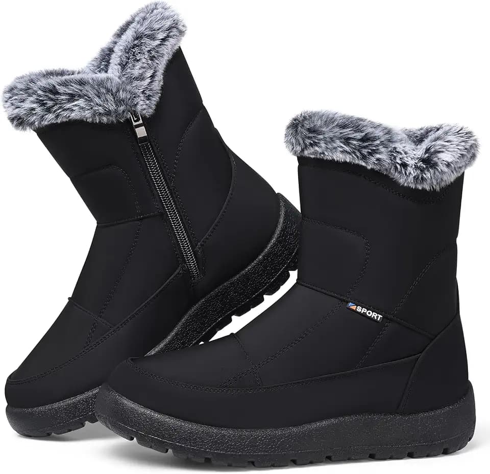 SHIBEVER Women's Winter Snow Boots: Waterproof Fur-Lined Ankle Booties