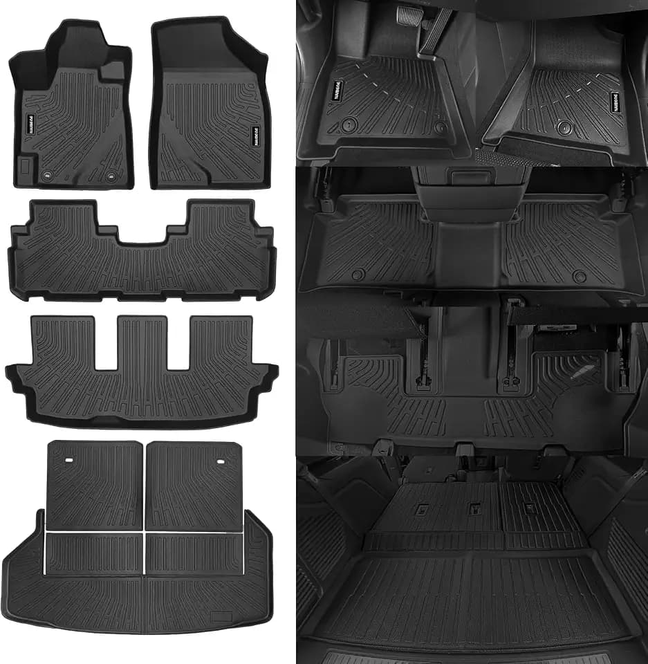 Naibeve Floor Mats for 2008-2013 Toyota Highlander - All Weather for Toyota Highlander Floor Mats Liners 3 Row & Cargo Liner & Seats Back Cover Behind The 3rd Row