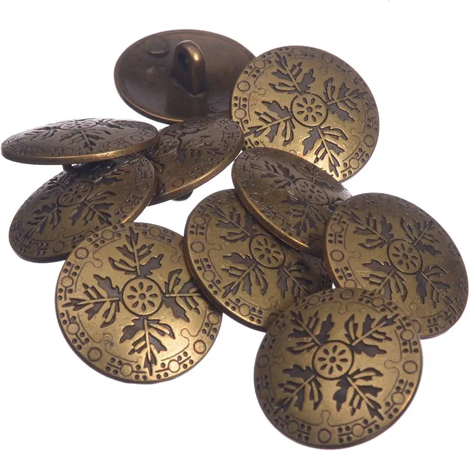 Mibo 8pcs Zinc Die Cast Metal Shank Button - Scandinavian Leaf Pattern - 36L(22mm) - Antique Brass