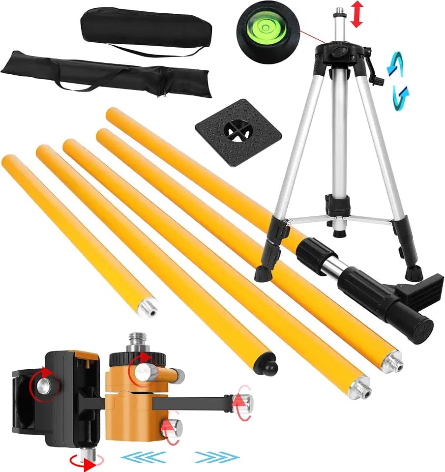 new third-generation 13.8 foot/4.2 meter laser telescopic rod, professional adjustable horizontal mounting rod with tripod, 5/8 "-11 rotating and linear level pole adapter nut