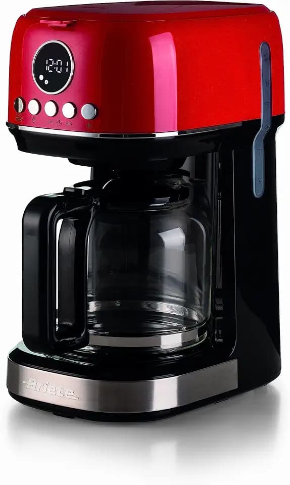 Ariete, Moderna 1396 Filterkaffeemaschine zur Zubereitung von Amerikanischer Kaffee, für bis zu 15 Tassen, Glaskaraffe, Warmhalteplatte, LCD-Display, herausnehmbare und waschbare Filter, Weiß