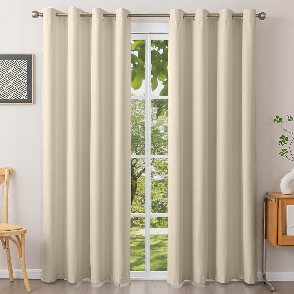 Blackout Curtains - Flame Retardant NFPA701 for Bedroom Living Room, 2 Panels 52x84 Inch Beige Grommet Drapes, Fluorine Free Thermal Insulated