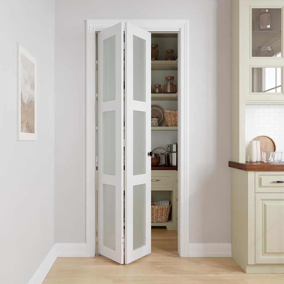 Bifold Doors for 30" x 80" Opening,3-lite Tempered Frosted Glass