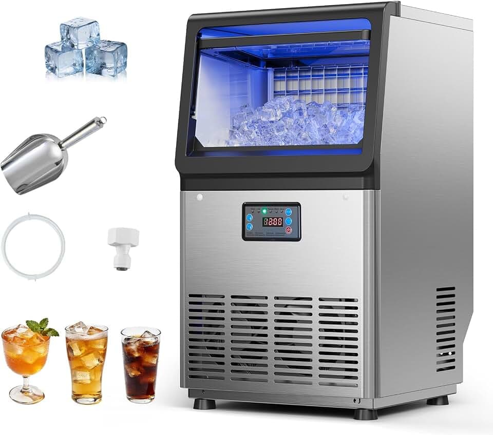 VEVOR Gewerbliche Eismaschine 36 kg/Tag Eiswürfelbereiter Edelstahlgehäuse, Unterbau-Eiswürfelmaschine mit LED-Anzeige und Selbstreinigung, für Hausbar und Restaurant