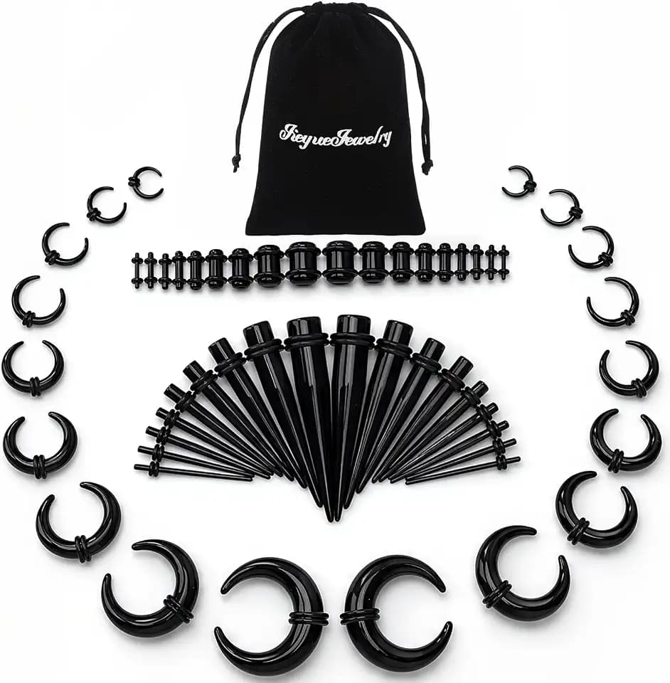 JieyueJewelry 50/54 Pcs Ear Stretching Kit 14G-00G Acrylic Gauges for Ears