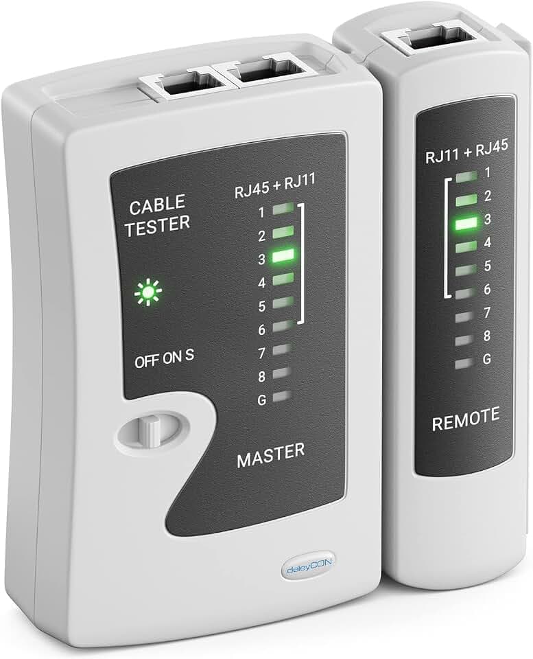 deleyCON Netzwerk Kabeltester RJ11 RJ12 RJ45 ISDN LAN Kabelprüfer - Grau
