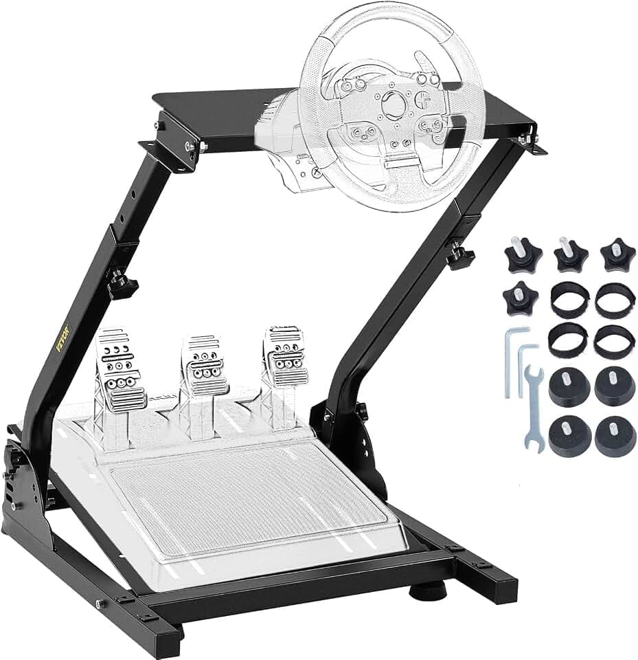 VEVOR Lenkradständer für Racing Simulator, kompatibel mit G29/G920/G27, Thrustmaster T300RS/TX, Fanatec – höhenverstellbar (62–80cm), klappbar, stabil, mit Gummifüßen