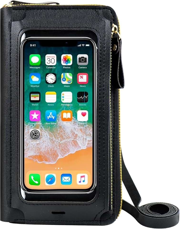 Handytasche zum Umhängen Damen, Transparent Umhängetasche Damen Mit Verstellbarem Schultergurt, Stilvoll Touchscreen Vielseitig Handy UmhäNgetasche, Schwarz （20 * 4.5 * 11.5cm）