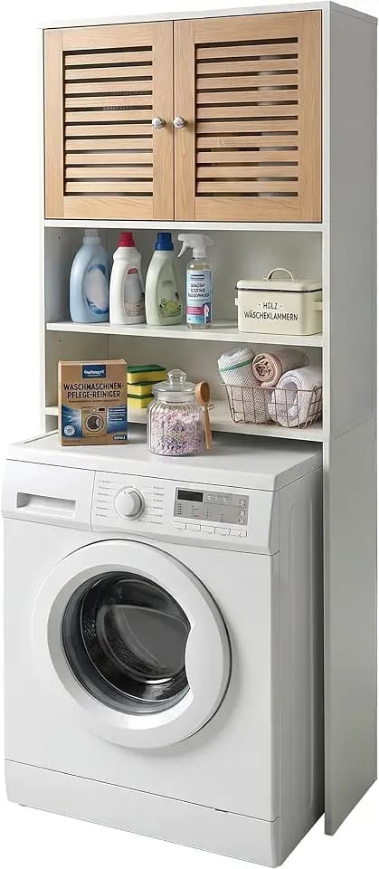 Relaxdays Waschmaschinenschrank, 4 Fächer, Regal über Waschmaschine, weiß
