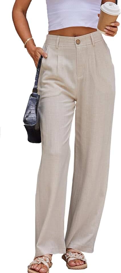 Fakanhui Damenhose aus Leinen, elegante Arbeitshose, Freizeit, Sommer, Business, gerades Bein, Baumwoll-Leinen-Hose.