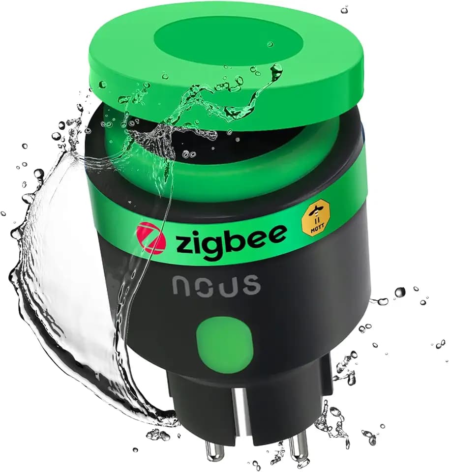 NOUS Zigbee Steckdose, Intelligente Außensteckdose IP44, Intelligente Steckdose mit Verbrauchsmessung, Kompatibel mit Alexa Zubehör, Smart Home Geräten, Google Home, Smart Life, 2MQTT, 16A