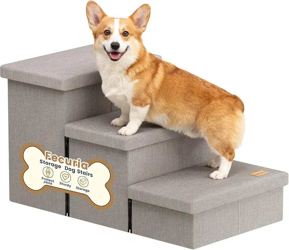 3-Step Dog Stairs for Large Dogs with Storage 18" H, Light Grey