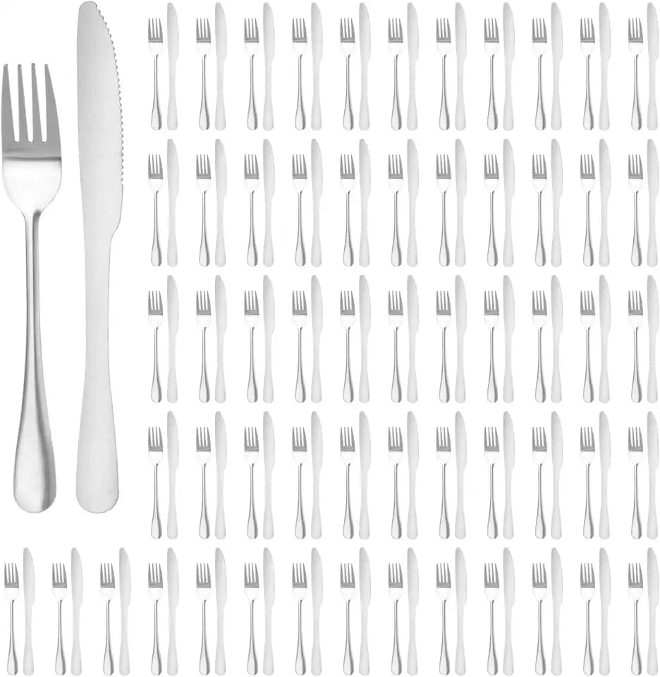 120 Pcs Silver Silverware Set, Includes 60 Forks and 60 Knives, Stainless Steel Flatware Set, Elegant and Sturdy Cutlery with Smooth Surface, Dinner Tableware for Home, Restaurant