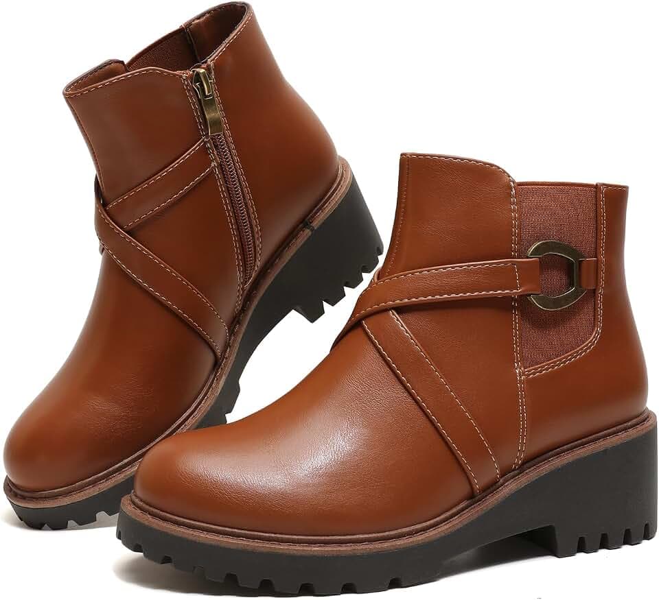 Women's Chelsea Ankle Boots Chunky Low Heel Platform Short Fall Booties