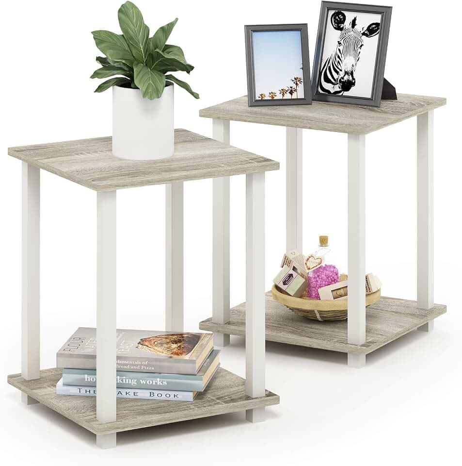 Furinno Simplistic 2er-Set Beistelltische mit 2 Ebenen, Sonoma-Eiche