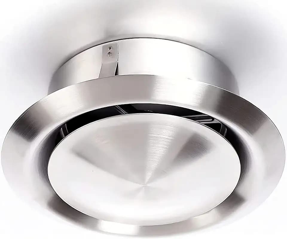 Lüftungsventil Edelstahl 304 Rund Regulierbar 125mm – Abluft oder Zuluft für Rohr, Schlauch, Dunstabzugshaube – Wand oder Decke, ohne Schrauben – DN125