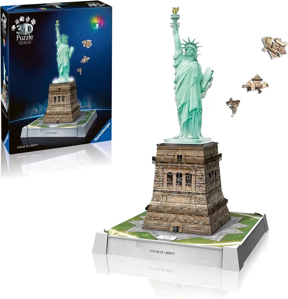 Ravensburger 3D Puzzle Iconics: 12008027 Freiheitsstatue - mit Licht - Das berühmte New Yorker Wahrzeichen als detailgetreues und beleuchtetes Modell