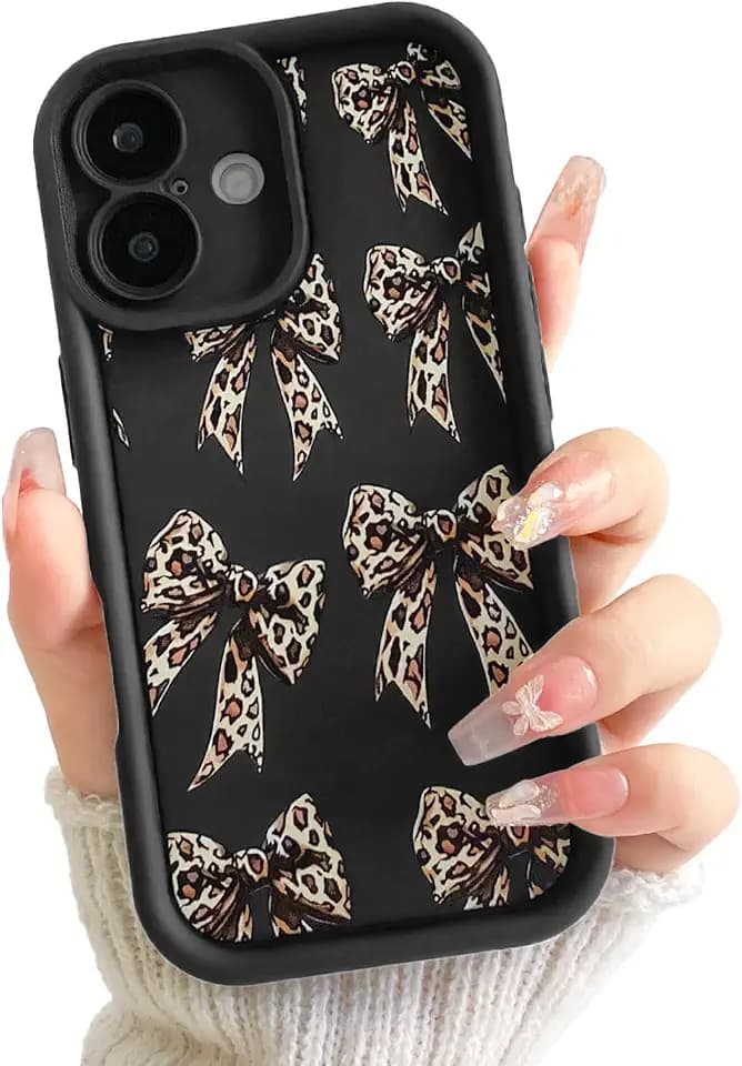 Lovmooful for iPhone 16 Case Cute Ribbon Bow with Leopard-Black