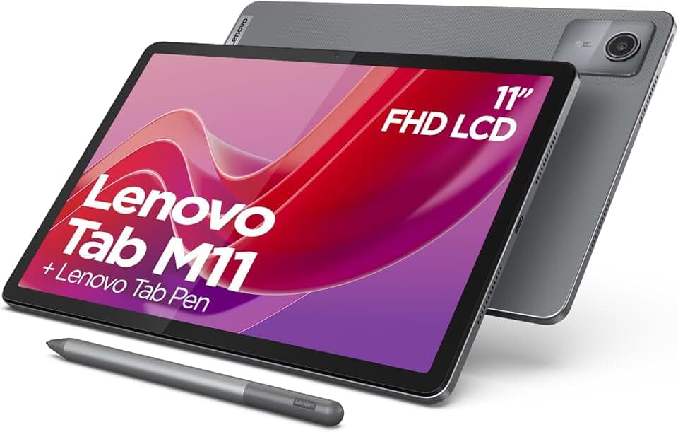 Lenovo Tab M11 – Tablet mit Touchscreen 11 Zoll WUXGA (Prozessor MediaTek Helio G88, 8 Kerne, 4 GB RAM, eMMC 128 GB, Tab Pen, Android 13, WiFi + Bluetooth) – Luna, Grau