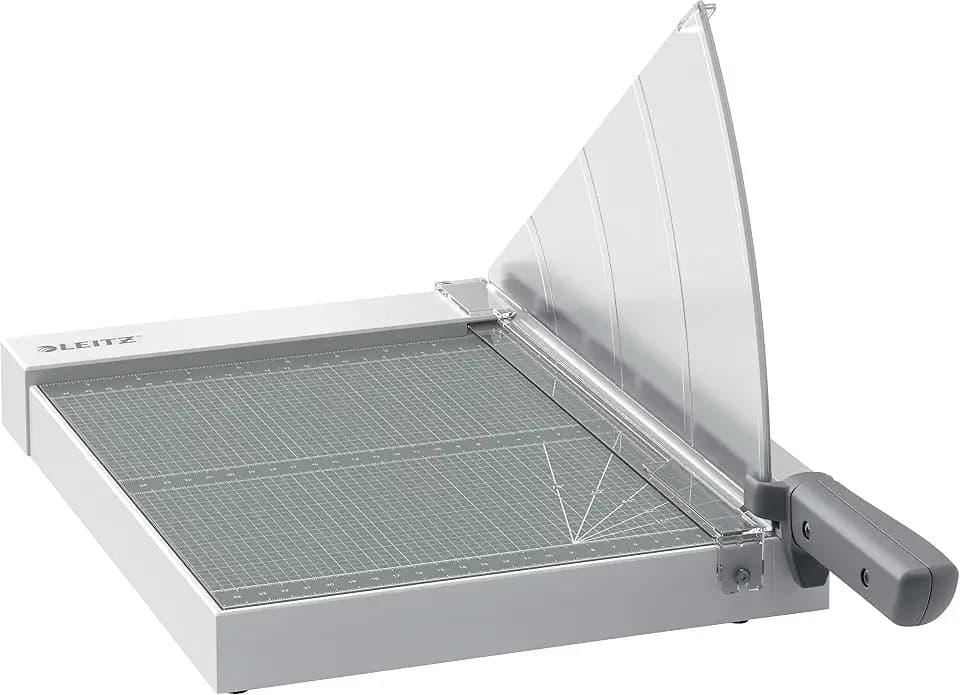 Leitz Precision Home Office Hebelschneider A4, bis zu 10 Blatt, Papierschneidemaschine mit 305 mm Schnittlänge, Präzisionsstahlklinge, Ausrichthilfe mit Kantenbeleuchtung, Klingenschutz, 90190000