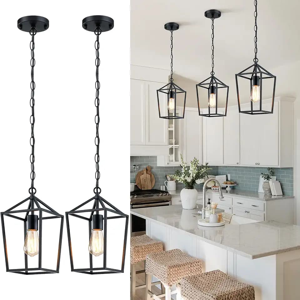 Sheetea 2 Pack Pendant Lights Kitchen Island, Modern Black Light Fixtures
