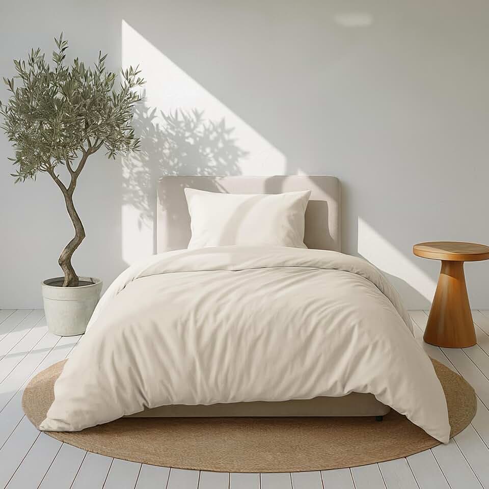 Dreamzie Bettwäsche Set 135x200 Mako Satin - Beige - 1 Bettbezug 135x200 cm mit 1 Kissenbezug 80x80 cm - Oeko-Tex Zertifiziert - Bettwäsche 135x200 Baumwolle 2teilig