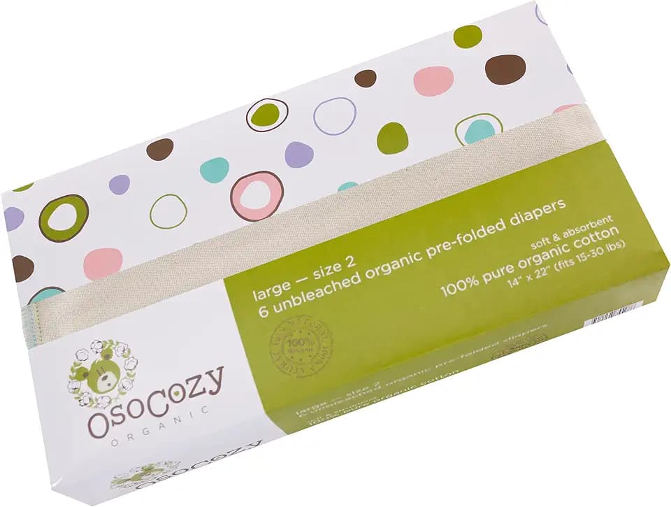 OsoCozy Organic Cotton Prefold Cloth Diapers (6pk) - Super-Soft, Thick, Absorbent, Durable and Ecologically Friendlier.