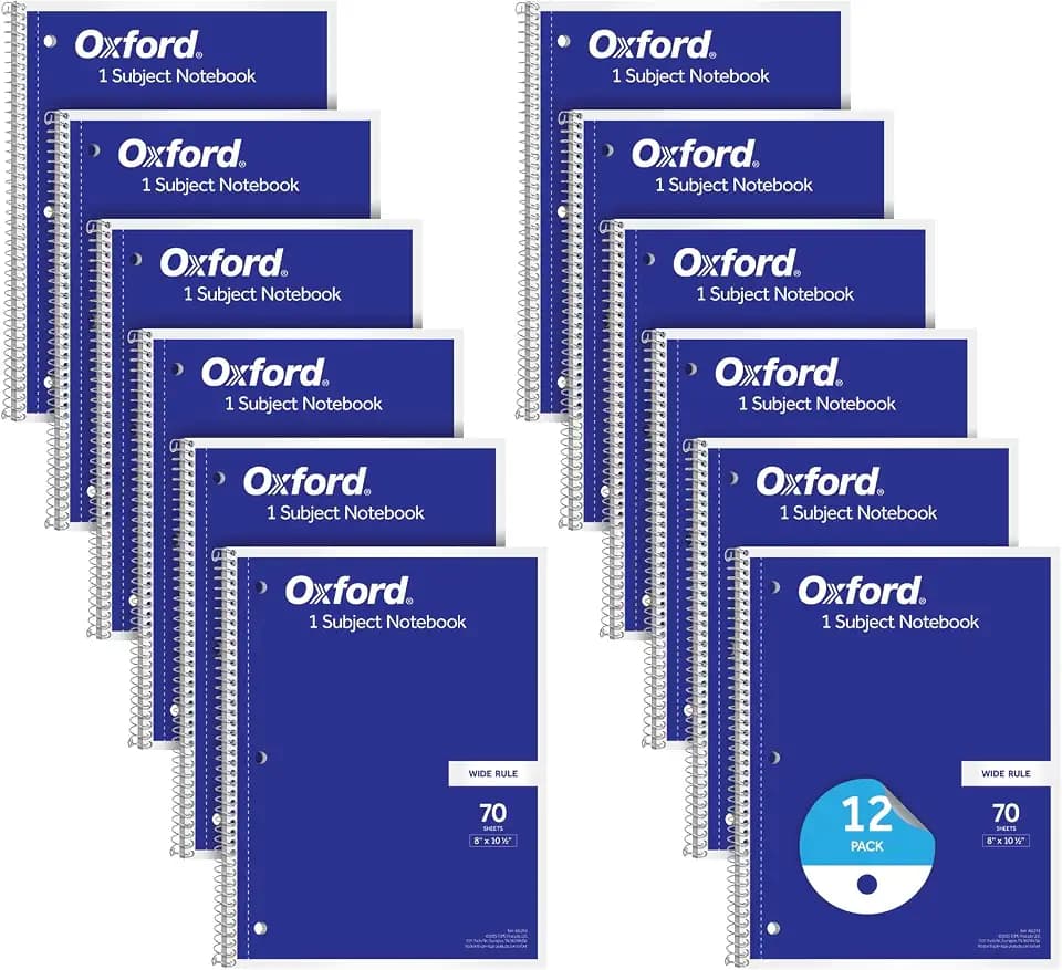 Oxford Spiral Notebook Bulk 12 Pack, 1 Subject, Wide Ruled, Blue