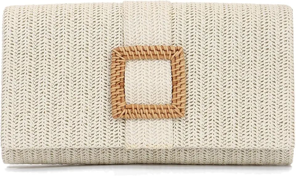 Straw Clutch Purse for Women Rattan Summer Evening Handbag Woven Beach Envelope Purse Raffia Handbag
