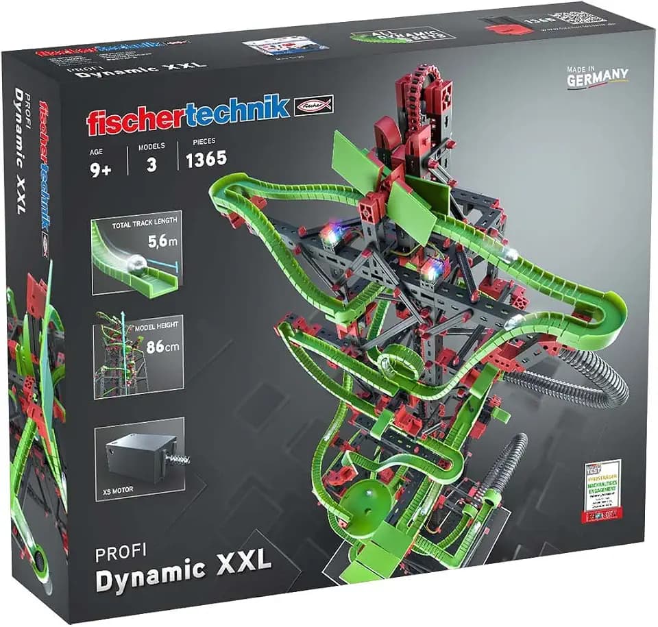 fischertechnik 544619 Kugelbahn Dynamic XXL – Murmelbahn, Bausatz für Kinder ab 9 Jahren, Lernspielzeug mit Motor, Looping und Rainbow-LEDs, grün