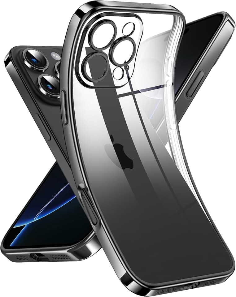 Supdeal Crystal Clear Case for iPhone 16 Pro, [Not Yellowing] [Camera Protection] [Military Grade Drop Tested] Transparent Shockproof Protective Soft Silicone Slim Cover, 6.3 inch, Black