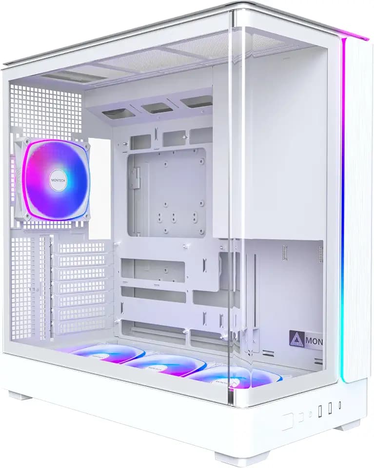 MONTECH King 45 PRO Panoramic ATX Mid-Tower PC Case, 4 ARGB PWM Fans, White