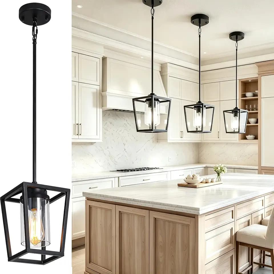 1-Light Black Kitchen Island Pendant Light, Modern Farmhouse Hanging Light