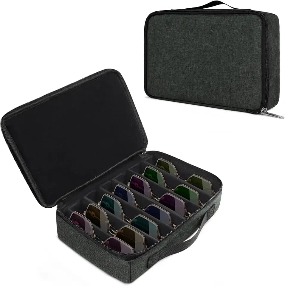 Bukere Travel Sunglasses Organizer Case, Adjustable Slot For Multiple Pairs, Portable Eyeglasses Storage Box for Men Women
