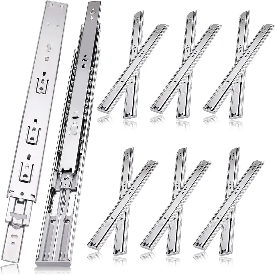 22 inch Drawer Slides 6 Pairs (12pcs) Soft Self Close 3 fold Full Extension Ball Bearing Cabinet Drawer Glides Side Mount for Dresser, Cabinet, Kitchen 100 LB Capacity 22" Silver