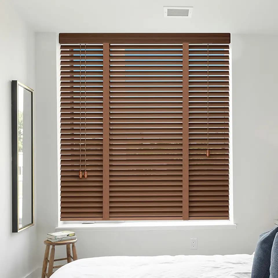 Holzjalousie Innen, Echtholz Jalousien, 50 mm Lamellen (Walnut, 100x200cm)
