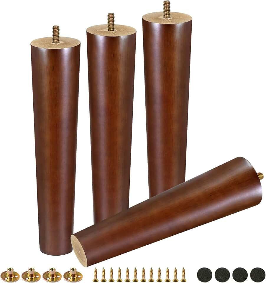 FoDau770 Rubber Wood Legs 10", Straight Taper, 5/16"-18 Thread, Brown, 4pcs