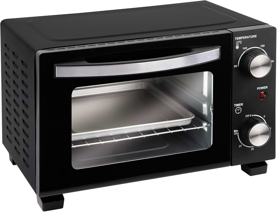 Jata JEHN0910 Elektrischer Tischbackofen, 800 W, Fassungsvermögen 10 Liter, Grillfunktion, Timer, regelbarer Thermostat, inkl. Grill, Außenmaße: 37 x 27 x 23 cm