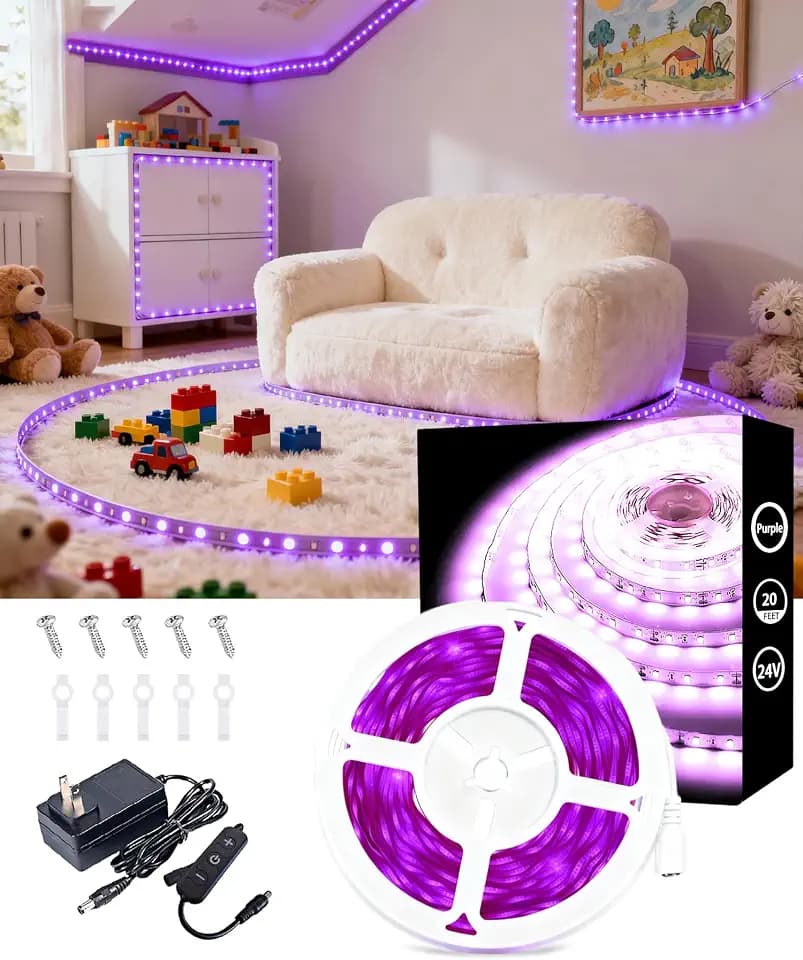 Purple Led Lights Strip for Bedroom Indoor Rope Lights Halloween Decor Easy DIY Cuttable Tape Lights for Room Bathroom Living Room Kitchen Ceiling Wall Vanity Mirror Decor