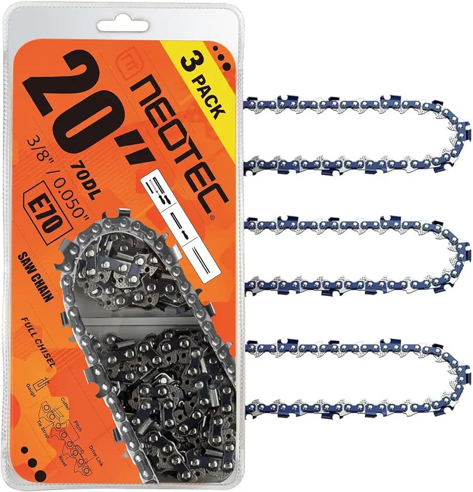 NEO-TEC 20 Inch Chainsaw Chain 3/8" Pitch .050" Gauge 70 Drive Links- 72LPX70CQ Fits For Echo CS-590 TIMBER WOLF/CS-4400, Poulan, McCulloch and More (3 Chains) - Full Chisel